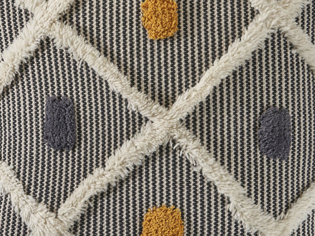 Set of Two Black and Yellow Striped Cotton Throw Pillows With Fringe