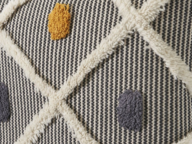 Set of Two Black and Yellow Striped Cotton Throw Pillows With Fringe