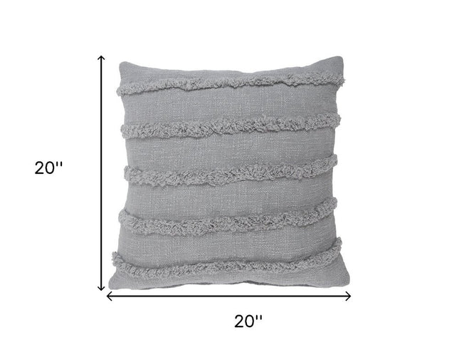 Set of Two Gray Ribbed Cotton Throw Pillow With Fringe