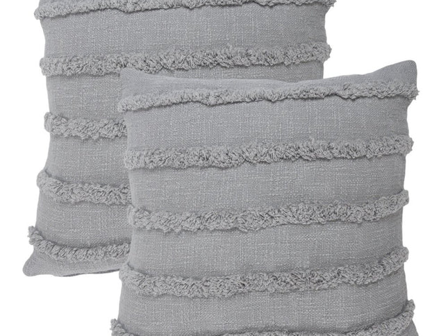 Set of Two Navy Blue Ribbed Cotton Throw Pillow With Fringe