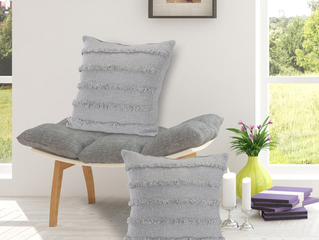 Set of Two Navy Blue Ribbed Cotton Throw Pillow With Fringe