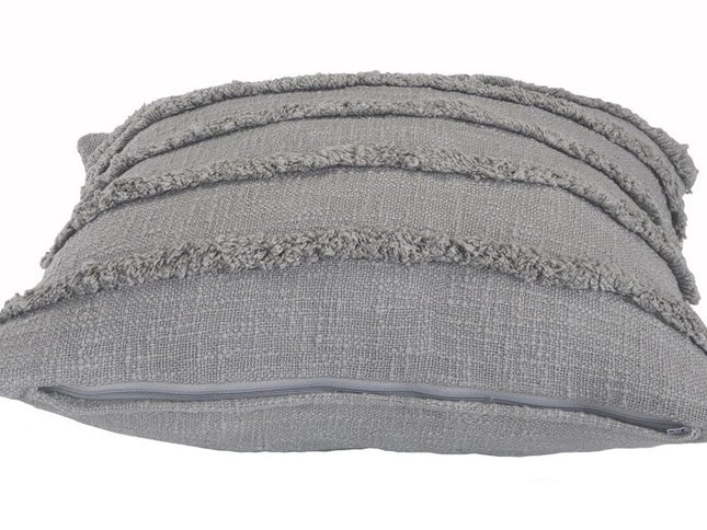 Set of Two Gray Ribbed Cotton Throw Pillow With Fringe