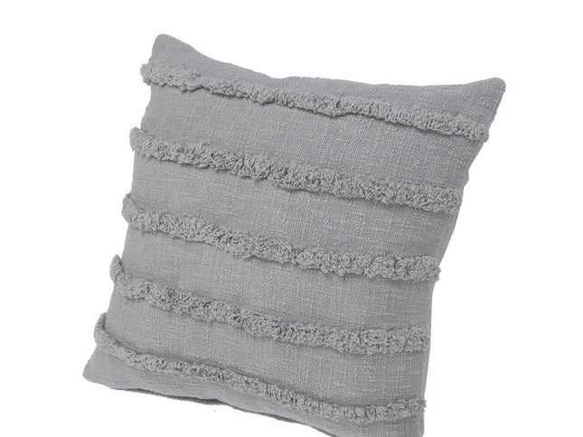 Set of Two Navy Blue Ribbed Cotton Throw Pillow With Fringe