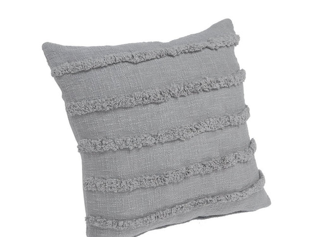 Set of Two Navy Blue Ribbed Cotton Throw Pillow With Fringe