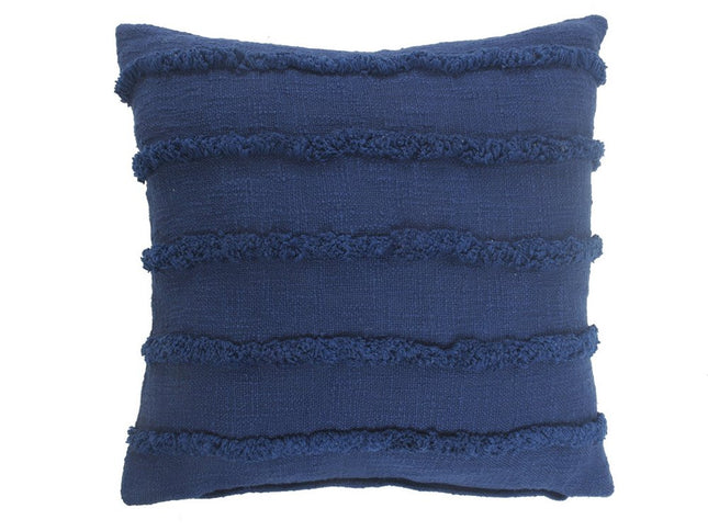 Set of Two Navy Blue Ribbed Cotton Throw Pillow With Fringe