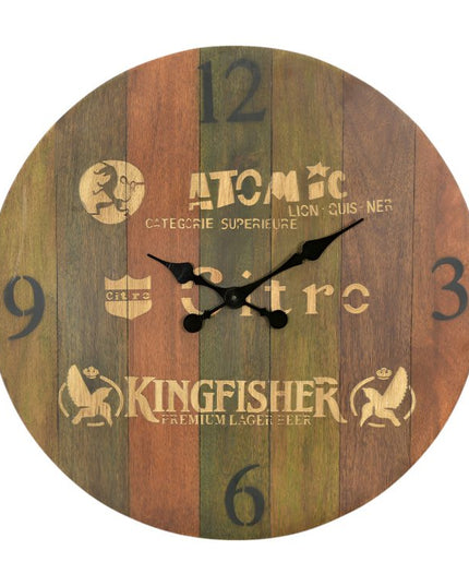 24" Brown Solid Wood Silent Analog Round Wall Clock