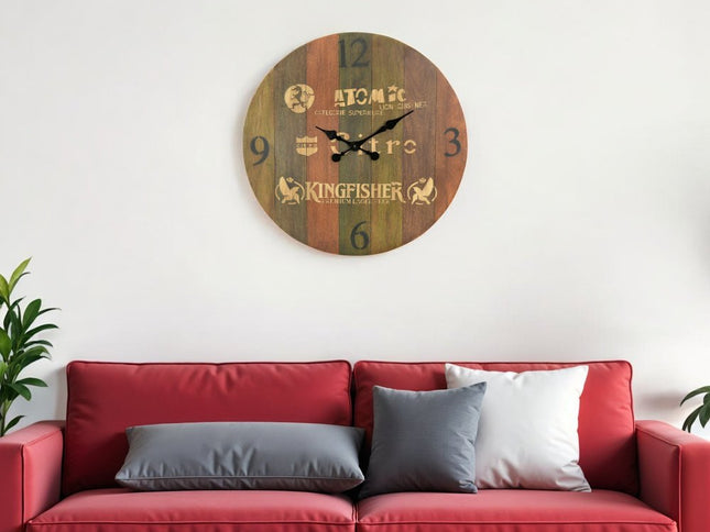 24" Brown Solid Wood Silent Analog Round Wall Clock