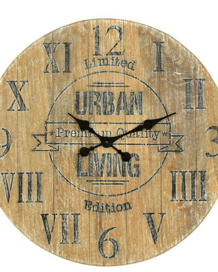 24" Natural Distressed Solid Wood Silent Analog Round Wall Clock