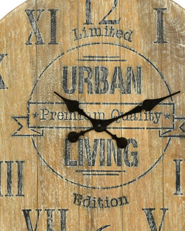 24" Natural Distressed Solid Wood Silent Analog Round Wall Clock