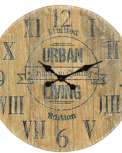 24" Natural Distressed Solid Wood Silent Analog Round Wall Clock