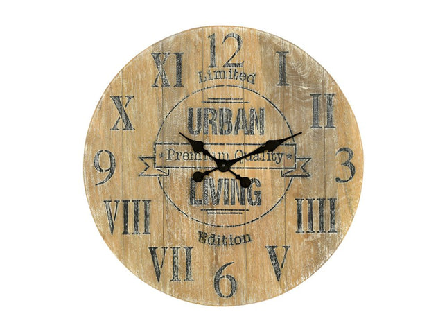 24" Natural Distressed Solid Wood Silent Analog Round Wall Clock