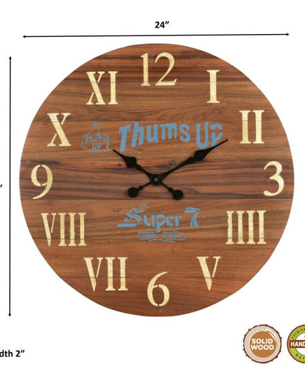 24" Brown Solid Wood Silent Analog Round Wall Clock