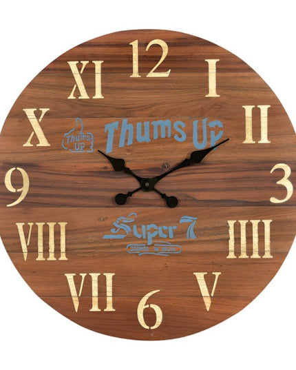 24" Brown Solid Wood Silent Analog Round Wall Clock