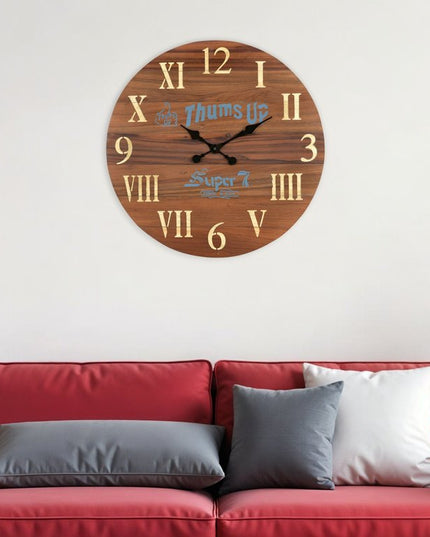 24" Brown Solid Wood Silent Analog Round Wall Clock