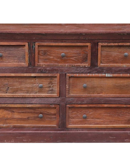 64" Brown Distressed Solid and Reclaimed Wood Seven Drawer Double Dresser