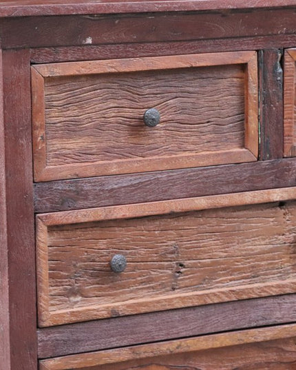 64" Brown Distressed Solid and Reclaimed Wood Seven Drawer Double Dresser