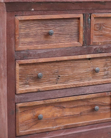 64" Brown Distressed Solid and Reclaimed Wood Seven Drawer Double Dresser
