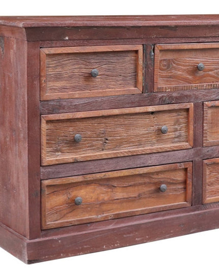 64" Brown Distressed Solid and Reclaimed Wood Seven Drawer Double Dresser