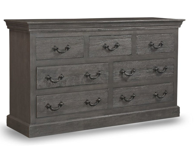 64" Brown Distressed Solid and Reclaimed Wood Seven Drawer Double Dresser