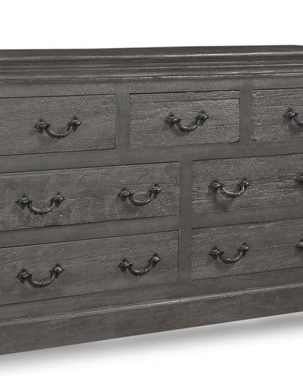 64" Brown Distressed Solid and Reclaimed Wood Seven Drawer Double Dresser