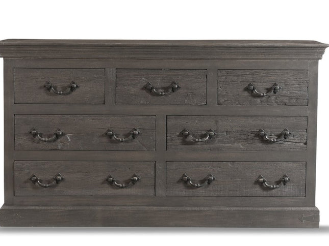 64" Brown Distressed Solid and Reclaimed Wood Seven Drawer Double Dresser
