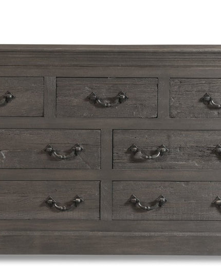 64" Brown Distressed Solid and Reclaimed Wood Seven Drawer Double Dresser