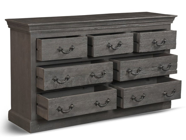 64" Brown Distressed Solid and Reclaimed Wood Seven Drawer Double Dresser