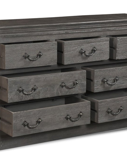 64" Brown Distressed Solid and Reclaimed Wood Seven Drawer Double Dresser