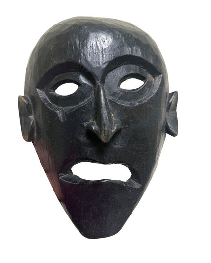11" Black Solid Wood Decorative Mask Tabletop Sculpture