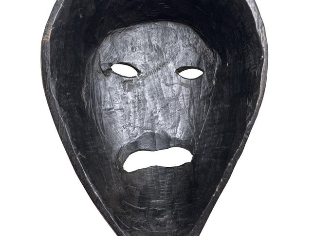 11" Black Solid Wood Decorative Mask Tabletop Sculpture
