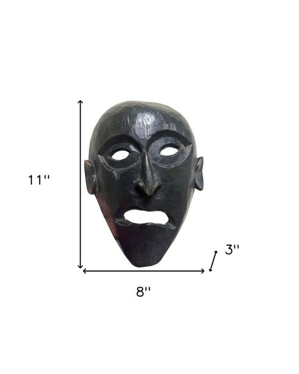 11" Black Solid Wood Decorative Mask Tabletop Sculpture