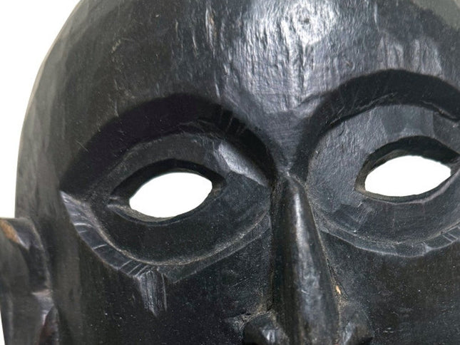 11" Black Solid Wood Decorative Mask Tabletop Sculpture