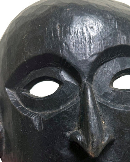 11" Black Solid Wood Decorative Mask Tabletop Sculpture