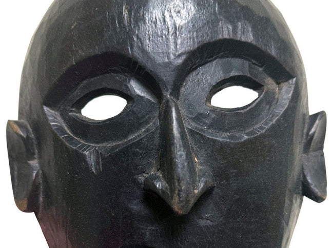 11" Black Solid Wood Decorative Mask Tabletop Sculpture