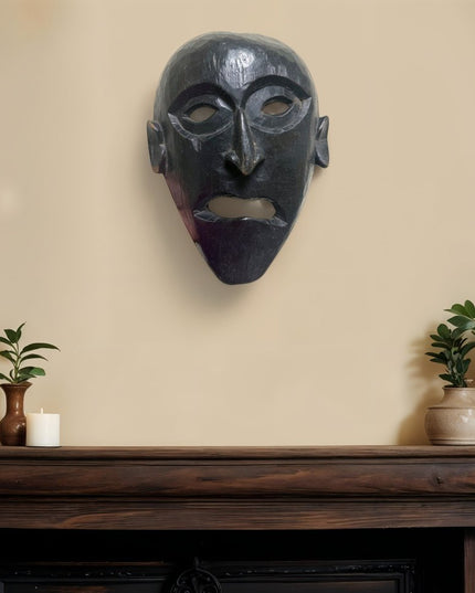 11" Black Solid Wood Decorative Mask Tabletop Sculpture