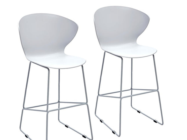 Set of Two 26" White and Silver Heavy Duty Plastic and Metal Low Back Counter Height Bar Chairs