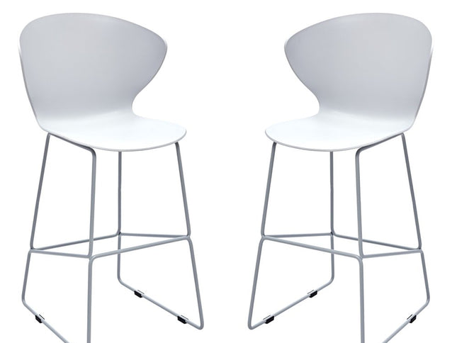 Set of Two 26" White and Silver Heavy Duty Plastic and Metal Low Back Counter Height Bar Chairs