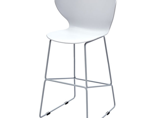 Set of Two 26" White and Silver Heavy Duty Plastic and Metal Low Back Counter Height Bar Chairs