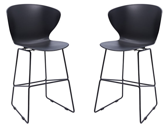Set of Two 30" Black Heavy Duty Plastic and Metal Low Back Bar Height Bar Chairs