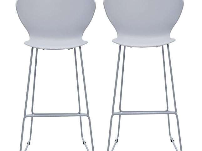 Set of Two 30" Gray Heavy Duty Plastic and Metal Low Back Bar Height Bar Chairs