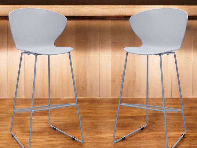 Set of Two 30" Gray Heavy Duty Plastic and Metal Low Back Bar Height Bar Chairs
