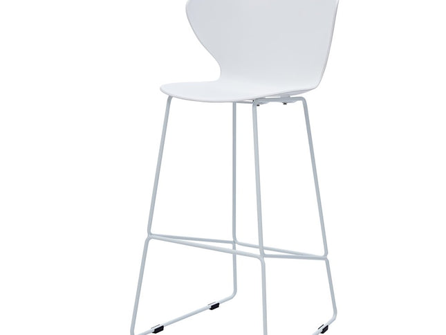 Set of Two 30" White and Silver Heavy Duty Plastic and Metal Low Back Bar Height Bar Chairs