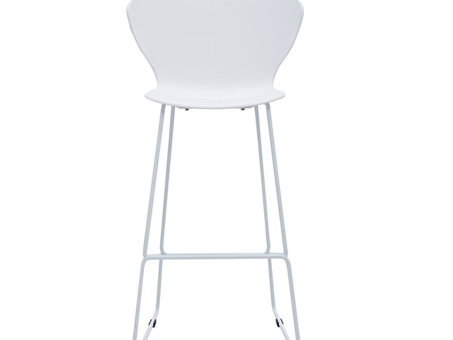 Set of Two 30" White and Silver Heavy Duty Plastic and Metal Low Back Bar Height Bar Chairs