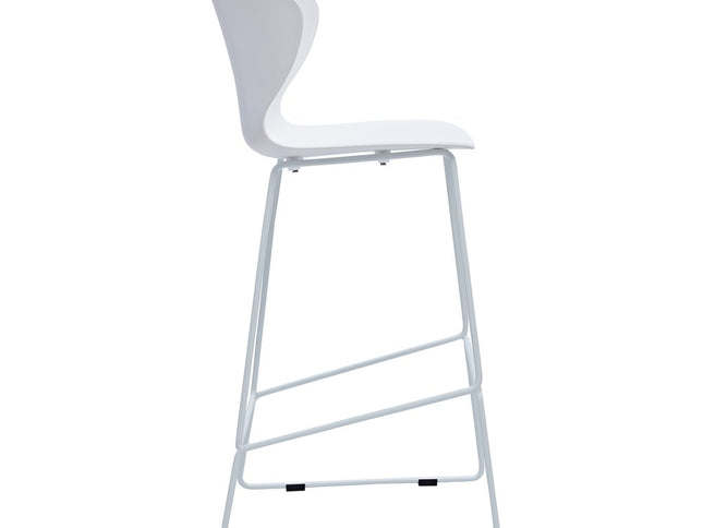 Set of Two 30" White and Silver Heavy Duty Plastic and Metal Low Back Bar Height Bar Chairs