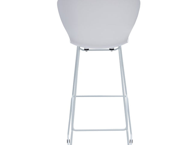 Set of Two 30" White and Silver Heavy Duty Plastic and Metal Low Back Bar Height Bar Chairs