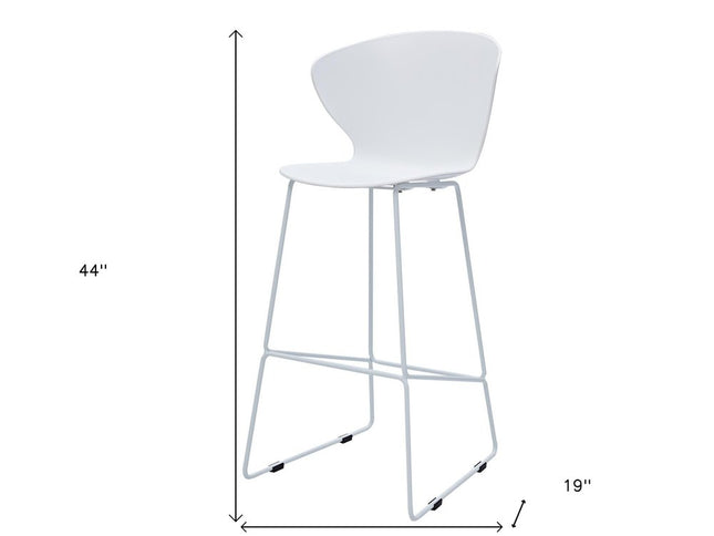 Set of Two 30" White and Silver Heavy Duty Plastic and Metal Low Back Bar Height Bar Chairs