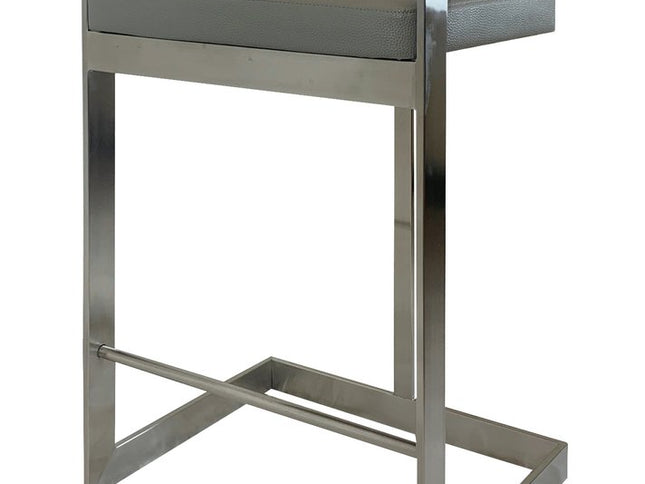 26" Gray and Silver Faux Leather and Metal Low Back Counter Height Bar Chair