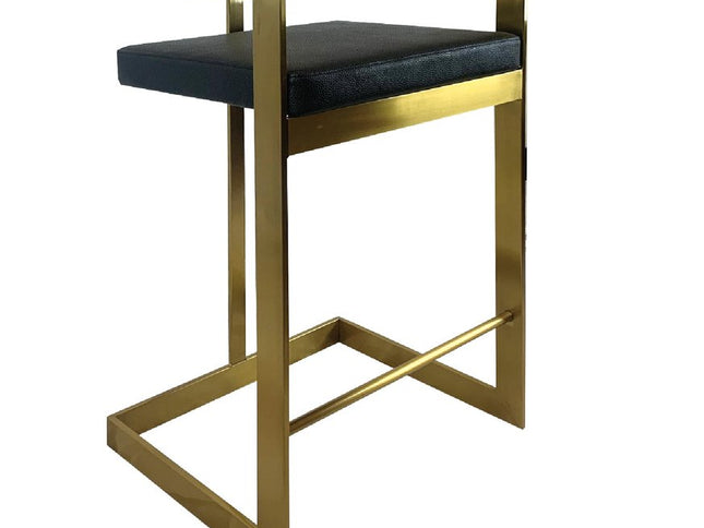 26" Black and Gold Faux Leather and Stainless Steel Low Back Counter Height Bar Chair
