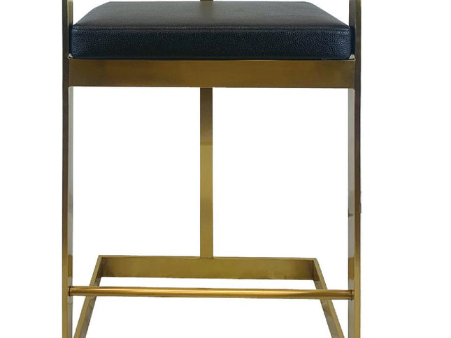 26" Black and Gold Faux Leather and Stainless Steel Low Back Counter Height Bar Chair