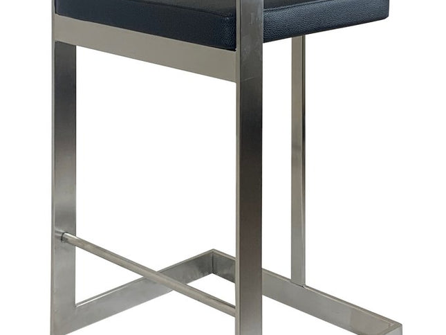 26" Black and Silver Faux Leather and Metal Low Back Counter Height Bar Chair